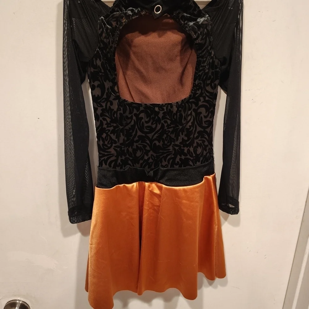 Revolution Black & Copper Jazz Tap Dance Costume Dress Sz L Child Cold Shoulder